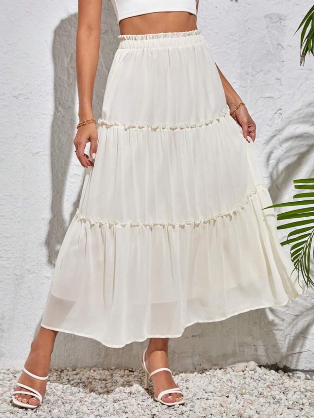 Women’s Cream Tiered Maxi Skirt